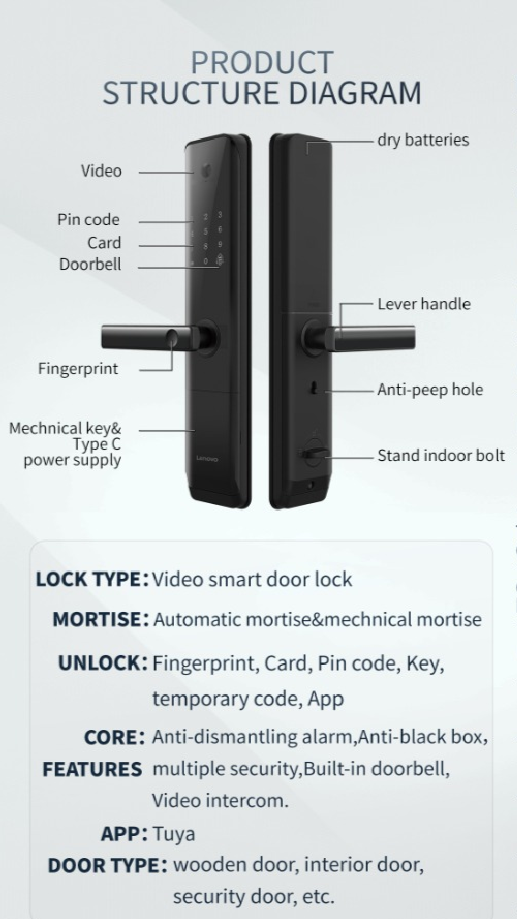 Lenovo E3 Pro Cerradura de Puerta Inteligente Videoportero