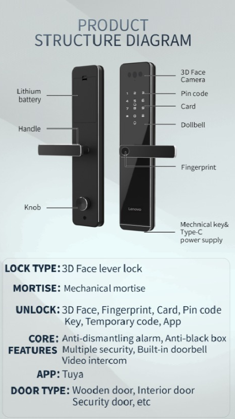 Lenovo E6 Pro Cerradura de Puerta Inteligente Reconocimiento Facial