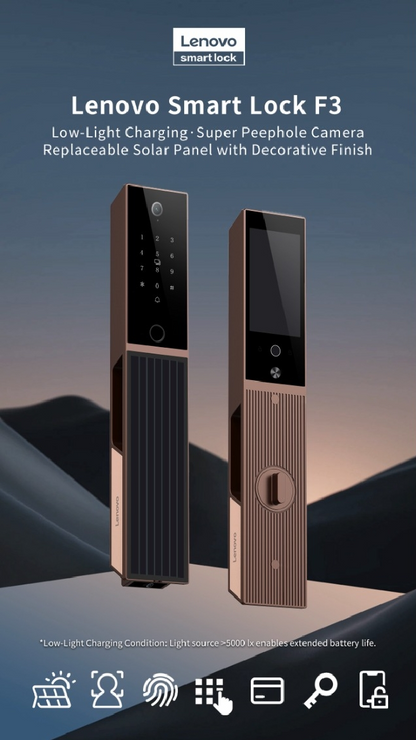 Lenovo F3 cerradura de puerta inteligente con tecnologia solar reconocimiento facial palma huella codigo voz app llave