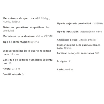 R8-5GL Cerradura de Puerta Inteligente de Vidrio